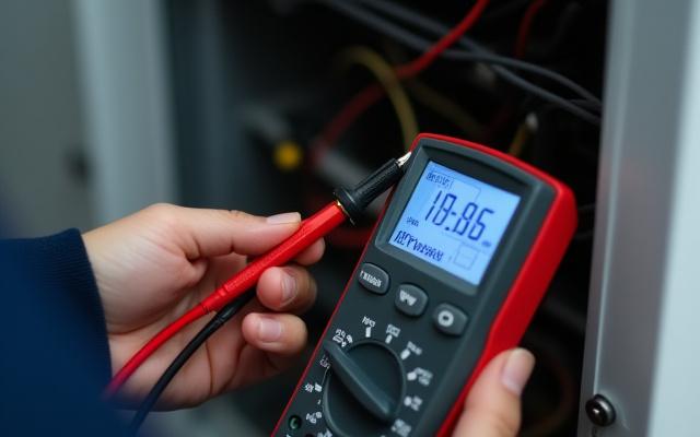 एक तकनीशियन उपकरण पर नैदानिक उपकरण का उपयोग कर रहा है (mobile)